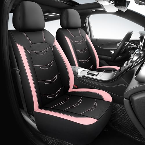 HChengkikz Pink Seat Covers, Breathable and Sport Seat Covers, Anti-Slip Universal Fit Car Seat Covers Full Set for Cars Sedans SUV and Truck (Full Seat, Black+Pink)