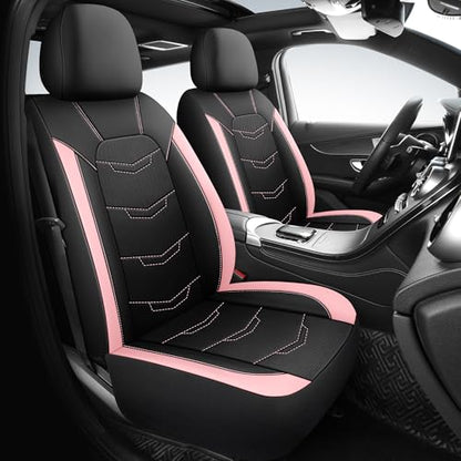 HChengkikz Pink Seat Covers, Breathable and Sport Seat Covers, Anti-Slip Universal Fit Car Seat Covers Full Set for Cars Sedans SUV and Truck (Full Seat, Black+Pink)