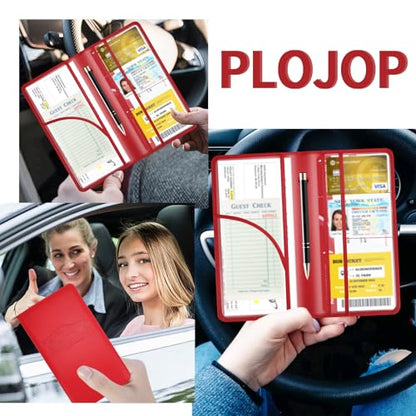 Car Registration and Insurance Card Holder, Leather License Document Red Glove Box Compartment Organizer, Car Wallet Case for Essential Info, License Cards, ID Card - color: Red