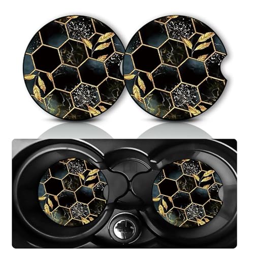 2Pack Honeycomb Car Cup Holder Coasters,Cars Coasters for Cup Holders,2.75" Universal Anti Slip Rubber Mat with Finger Slot,Honeycomb Car Accessories Interior Decor,Bee Gifts for Women,Men - color: Honeycomb