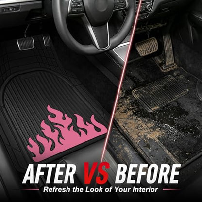 Heavy Duty Rubber Car Mats Flame Design (Rose Pink), 4-Piece Deep Waterproof Floor Mats Set (Front & Rear Full Set), All Weather Universal Trim to Fit Automotive SUV Sedan Truck - color: Rose Pink, size: Flame