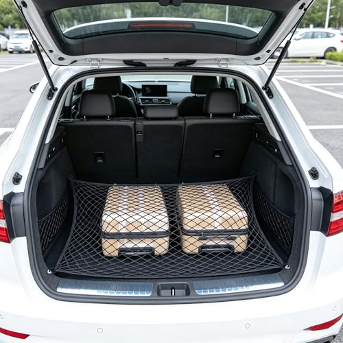 Cargo Net for SUV with Hooks, Adjustable Highly Elastic Storage Organizer Net for Car, Pickup Trucks,Mesh Organizer 2.6'x2' Stretches to 5'x4',Road Trip Essentials Black - size: 31.5x23.6in