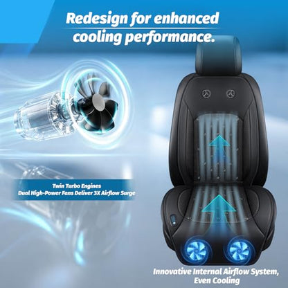 Cooling Car Seat Cover with 2 Powerful Turbo Fans – 12V-24V Ventilated Car Seat Cushion, 3-Speed Breathable Cooling Pad for Sweaty Back, Universal Fit for Car SUV Truck (Black)