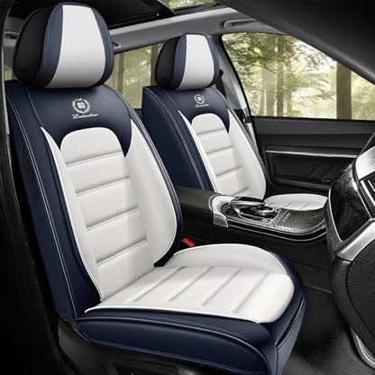 Car Seat Covers for Kia K5 2021-2026, Premium Nappa Leather, Waterproof, Anti-Slip, Full Coverage, Airbag Compatible, Breathable, All-Weather, Easy Install (2 Seats, Blue&White) - color: 2 Seats - Blue&White, size: Kia K5 2021-2026