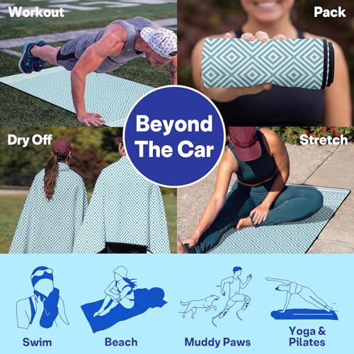 2 Pack Car Seat Towel Covers, Sweat Protector for Front Seats, Premium Thickened Microfiber with Boho Geometric, Breathable & Quick Dry, Slip-on Headrest Pocket for Gym, Beach, Running (Light Blue) - color: Light blue
