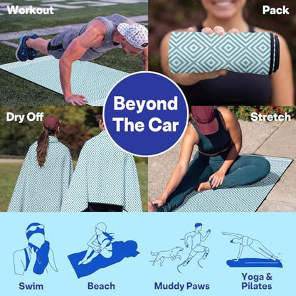2 Pack Car Seat Towel Covers, Sweat Protector for Front Seats, Premium Thickened Microfiber with Boho Geometric, Breathable & Quick Dry, Slip-on Headrest Pocket for Gym, Beach, Running (Light Blue) - color: Light blue