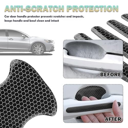 8PCS Car Door Handle Protector Anti-Scratch,Reflective Car Door Handle Scratch Protector with Honeycomb Design,Self-Adhesive Cars Handles Protectors Cars Accessories Exterior