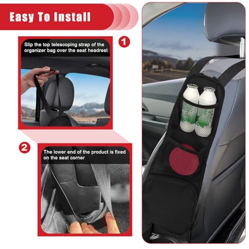 QUICTO 2PCS Car Seat Storage Hanging Bag, Multi-Pocket Seat Side Organizer, Multifunctional Mesh Net Pocket, Can Hold Mobile Phone, Wallet, Glasses, Suitable for Cars, SUVs, Trucks