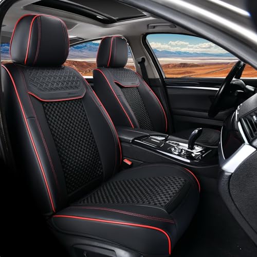 Coverado 2 in 1 Front Seat Covers for Car, Conversions Between Warm Suede and Cold Ice Silk for Car Seat Protector Car Accessories Universal Fit for Most Cars SUVs and Trucks（Black&Red） - color: 2in1Black&Red, size: FrontPair