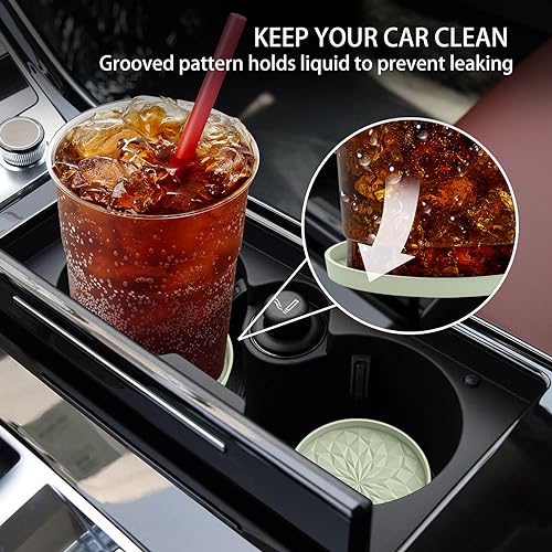 Car Coasters for Cup Holders [4 Pack] - 2.75In Silicone Auto Mug Mats - Universal Non-Slip Recessed Car Interior AccessoriesDesert Sage - color: 4pack-desert Sage