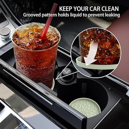 Car Coasters for Cup Holders [4 Pack] - 2.75In Silicone Auto Mug Mats - Universal Non-Slip Recessed Car Interior AccessoriesDesert Sage - color: 4pack-desert Sage