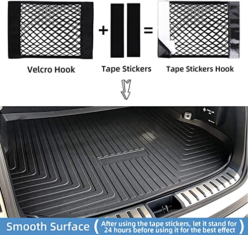 Universal Mesh Cargo Net for Car Trunk Storage,Elastic Small Automotive Cargo Net Pocket Wall Sticker Organizer Pouch Bag Storage for SUV,2 Pack with Tape Stickers - size: 15 x9.5 inch