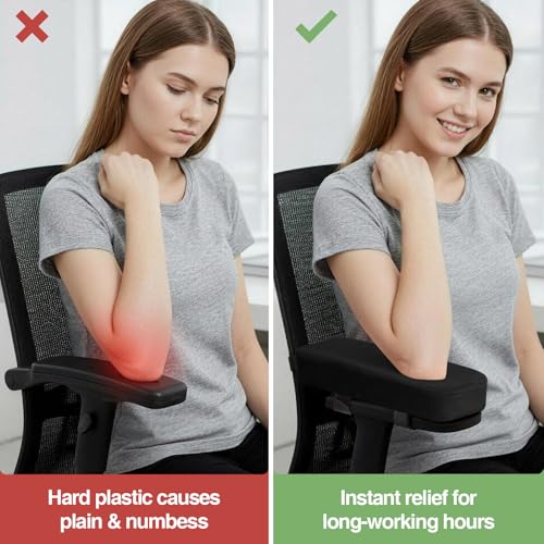 Smiry Ergonomic Office Chair Armrest Pads, Memory Foam Arm Rest Covers, Non-Slip Armrest Cushion with Adjustable Buckles and Straps, Elbow Relief for Desk, Gaming & Wheelchair (Black, Set of 2) - color: Black
