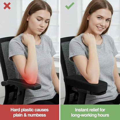 Smiry Ergonomic Office Chair Armrest Pads, Memory Foam Arm Rest Covers, Non-Slip Armrest Cushion with Adjustable Buckles and Straps, Elbow Relief for Desk, Gaming & Wheelchair (Black, Set of 2) - color: Black