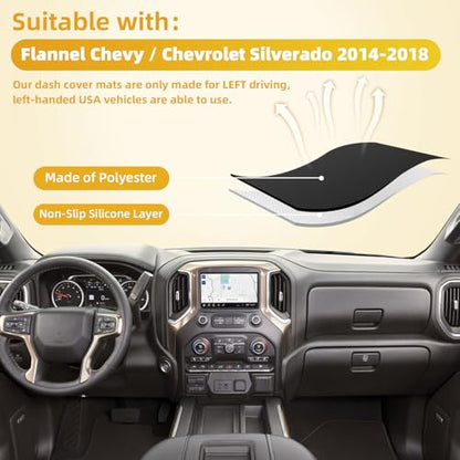 Dashboard Flannel Dash Cover Mat for 2014 2015 2016 2017 2018 Chevy Chevrolet Silverado, Custom Fit Silverado Flannel Dash Cover (Silverado 2014-2018, Black) - size: Flannel Silverado 2014-2018