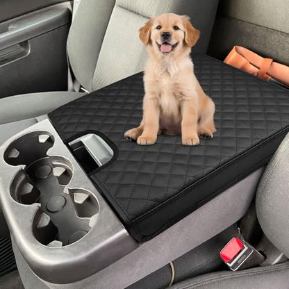 Zxiaochun Center Console Cover Compatible with 2007 2008 2009 2010 2011 2012 2013 Chevy Silverado/Tahoe/Suburban & GMC Sierra/Yukon, Jump Seat Console Armrest Lid Leather Protective Cover, Black - color: Black, size: For 2007-2013 Silverado Sierra Jump Se
