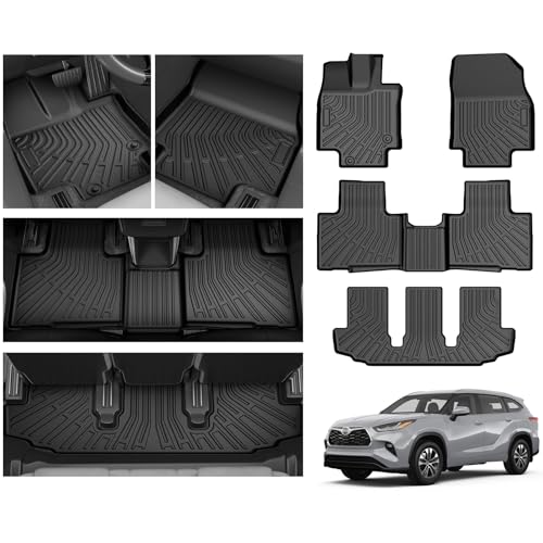 Highlander Floor Mats - Car Mats for Toyota Highlander 2020-2026 7-Seater (NOT Fit Grand Highlander), All Weather Floor Mat for Highlander Accessories, Heavy Duty Rubber Mats, Car Accessories - size: 1)Toyota Highlander 7 Seat 20+ Floor Mat