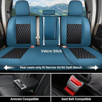 Coverado Chevy Chevrolet Silverado GMC Sierra Seat Covers Full Set, Fit for 2007-2013 & 2019-2026 1500, 2020-2026 2500HD 3500HD Crew Double Extended Cab, Faux Waterproof Leather Seat Covers (Blue) - color: Blue, size: FullSet(2007-2013&2019-2025)