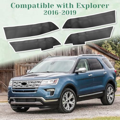 4PCS Door Panel Cover Replacement Compatible with Ford Explorer 2016-2019 Front and Back Vinyl Leather Insert Cards Protector Trim Black (Only Leather Part)