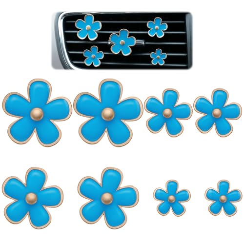 8PCS Flower Vent Clips for Car, Daisy Air Freshener Clip Cute Blue Flower Conditioning Outlet Clip Decorations Interior Decor Accessories for Women (Blue, 3.4cm 3cm 2.3cm 1.2cm) - color: Blue