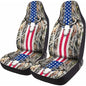 GENANY Hunting Car Seat Covers Set of 2, Deer Skull Breathable Front Seat Covers for Truck Sedan SUV, American Flag Car Accessories, Hunting Gift for Women Men - color: Deer Skull