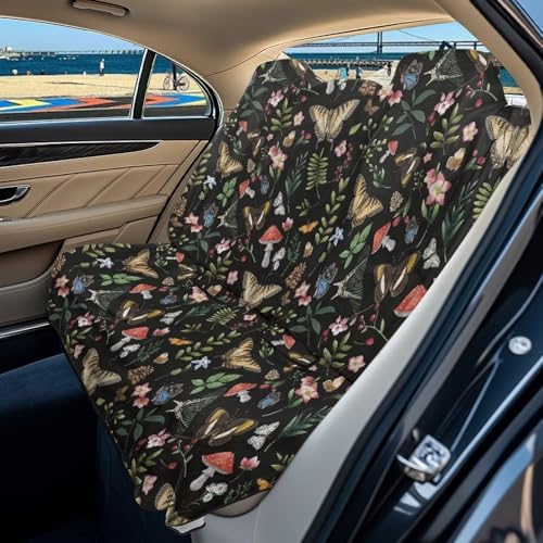 Butterfly Mushroom Flower Print Rear Bench Towel Seat Covers, Nonslip Back Seat Cover Washable Bench Seat Covers, Wear-Resistant Car Seat Covers Protector for Dogs - color: Butterfly Mushroom Flower