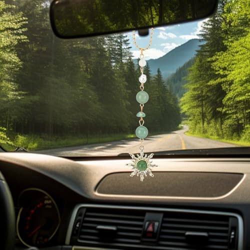 Sun Hanging Car Charm, Car Mirror Hanging Accessories Dangling Sun Hanging Ornament with Crystals Stones Ornament Cute Boho Rear View Mirror Accessories for Keychain Cellphone - color: Style G