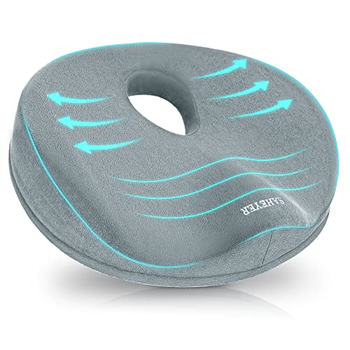 Donut Pillow for Tailbone Pain Relief and Hemorrhoids, Memory Foam Donut Cushion for Sciatica Nerve, Seat Cushion Butt Pillow for Men Women at Home Office Chair Car Long Sitting Comfort, Gray