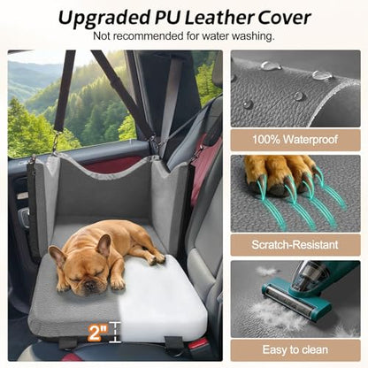 JOEJOY PU Dog Car Seats for Small Medium Dogs, Wipe Clean Waterproof Dog Booster Seat with 2.5 inch Cushion, Thickened 2 inch Memory Foam Pet Car Seats with Safety Belt and Storage Pockets