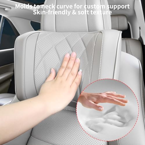 Car Headrest Pillow U-Shaped, Memory Foam Head Neck Support Cushion for Driving, Leather Head Rest Travel Pillows for Sleeping, Breathable Removable Cover, Gray, 1 Pack - color: Gray, size: 1 Pack