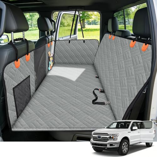 HOTEAGLE Dog Seat Cover Hard Bottom, 3-Section Design for Full-Size Trucks & SUVs, Waterproof & Nonslip Car Hammock for Large Dogs, Pet Truck Extender Cover, Spacious Space(+ 45%) Grey - color: Grey, size: For Full Size Truck