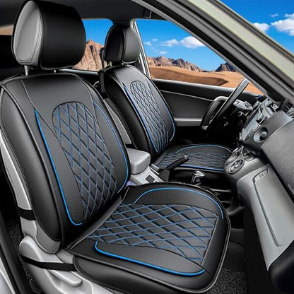 LINGVIDO Car Seat Covers Full Set (5 Seats) - Premium Perforated Nappa Leather, Waterproof Shield, Omni-Adapt Fit SUVs Sedans, Ultimate Family & Pet Protection - color: Black & Blue Line, size: Full Set (5 Seats)