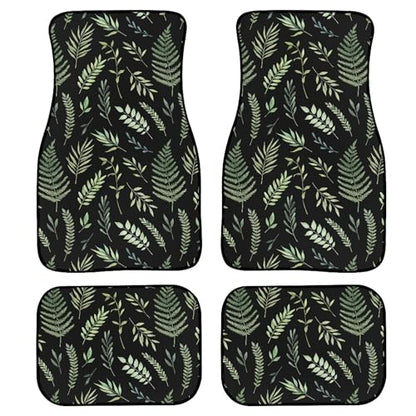 Tropical Plants Car Floor Mats Summer Botanical Background with Green Leaves Branches and Herbs Black Floor Mats for Cars Universal Vehicle Front Rear Foot Carpet Rugs for Trucks SUV Sedans