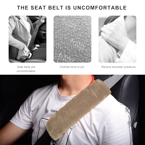 Sun Walker 2PCS Seat Belt Shoulder Pads, Fluffy Soft Plush Auto Seat Belt Pads for Protecting Your Neck & Shoulder, Comfortable Seatbelt Cover Warm Protective Cushion for Most Cars (Light Brown) - color: Light Brown