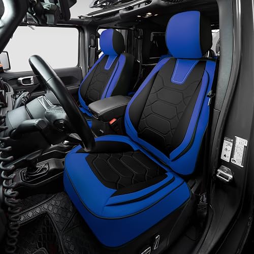 OASIS AUTO Custom Fit Seat Covers Compatible with Jeep Wrangler JL Unlimited (2018-2026) 4-Door, Waterproof Faux Leather, Fits Rubicon Sahara Sport (Black&Blue) - color: Black&Blue, size: 2018-2026 JL 4-Door