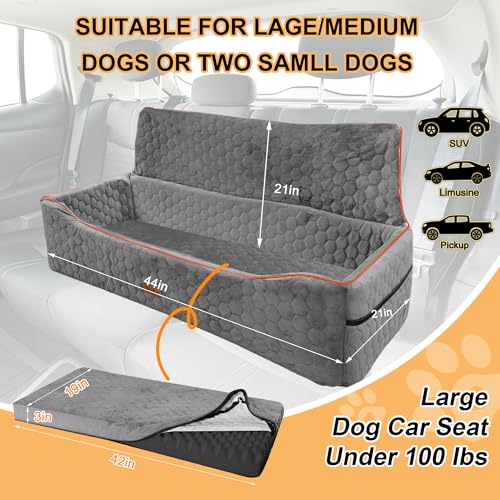 Dog Car Seat for Large Dog Under 100LBS,Pet Booster Back Seat Removable Washable Pet Travel Safety with Safety Tethers & Storage Pocket (Gray) - color: Dog Car Seat(Gray)