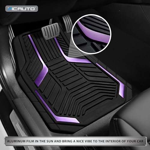 PIC AUTO Heavy Duty Rubber Floor Mats, Purple Aluminum Film Car Mats Set, Front and Rear Car Mats with Anti-Slip Backing, All Weather Protection, Trim-to-Fit for Automotive SUV, Sedan, Van - color: Purple