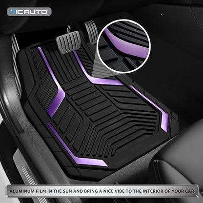 PIC AUTO Heavy Duty Rubber Floor Mats, Purple Aluminum Film Car Mats Set, Front and Rear Car Mats with Anti-Slip Backing, All Weather Protection, Trim-to-Fit for Automotive SUV, Sedan, Van - color: Purple