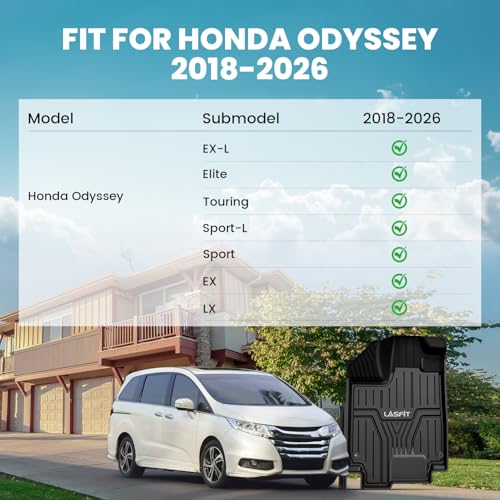 LASFIT Floor Mats for Honda Odyssey 2026 2025 2024 2023 2022 2021 2020 2019 2018 Mini Passenger Van, All Weather TPE Car Liners,1st & 2nd & 3rd Row (EX-L/Elite/Touring/Sport-L/Sport/EX/LX) - style: 7）For Honda Odyssey | 2018-2026 | 1st & 2nd & 3rd Row