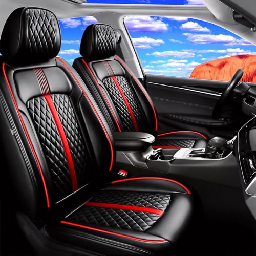 Fit CX-3 Car Seat Covers for Mazda CX-3 2016-2021, Premium Full Coverage Leather, Airbag Compatible Scratch-Resistant, Waterproof & All Weather Seat Cushion Protector, Full Set, Redline - color: Full Set【Redline #01】, size: 2016-2021 CX-3