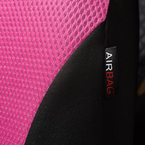 Flying Banner Car Seat Covers Full Set Front Seats and Rear Bench Mesh Fabric Splicing Polyester Cover Black with Pink Color - color: Black Pink, size: Full Set