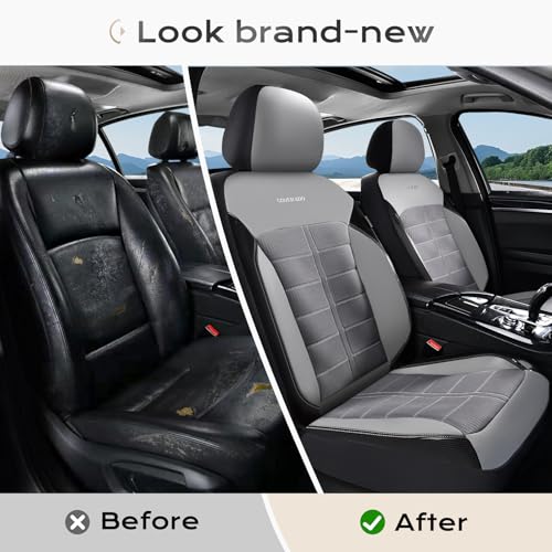 Coverado Air Mesh Seat Cover, Car Seat Cover Front Seats, 3D Breathable Seat Protectors Sports Carbon Fiber Design Airbag Compatible Comfort Universal for Most Cars, Van,Trucks, SUV, Grey