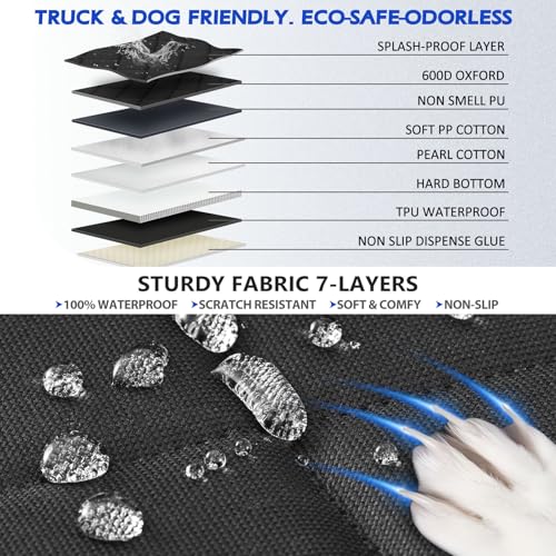 Truck Dog Seat Cover Back Seat, Hard Bottom Dog Hammock for Car, Waterproof XL Large Soft Pet Extender Travel Bed Supports 400lbs, Durable Platform Protector Full Size Crew Cab Rear Seat