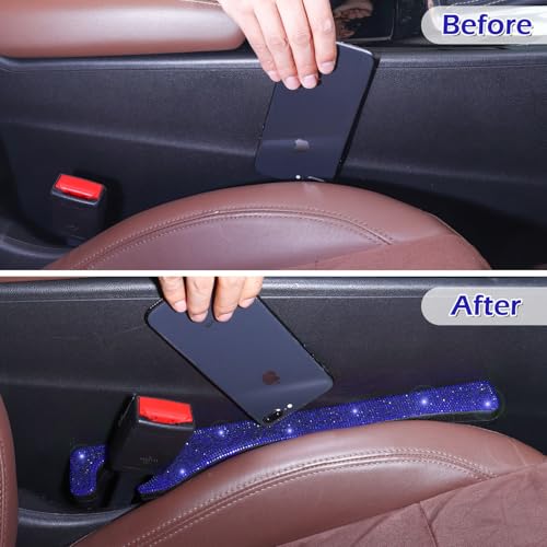 Briwill Bling Blue Car Seat Gap Filler 2 Pack Handmade Crystal Rhinestone Diamond Blue Gap Filler for Car SUV Truck Blue Bling Car Accessories for Women(Blue) - color: K-Dark blue