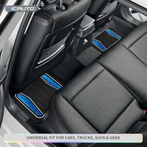 PIC AUTO Car Floor Mats, Blue Aluminum-Molded with Full-Circle Iridescent Inlay Strip Car Mats, Universal-Fit Rubber Mats for Cars, Trucks & SUVs, All-Weather, Non-Slip, Easy-to-Clean Interior Mats