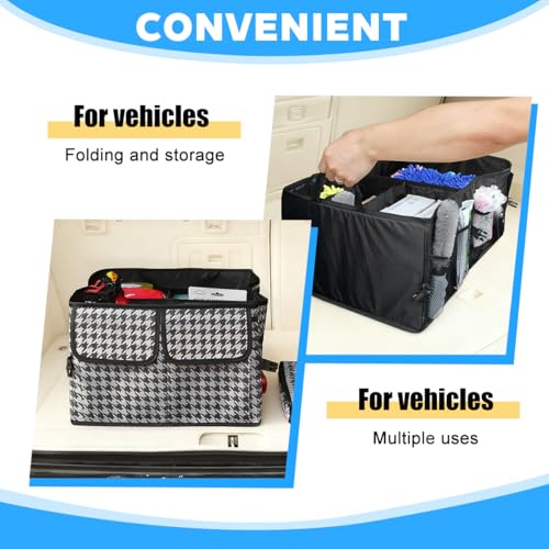 Car Trunk Organizer, Collapsible Multi-Compartment Large Capacity Vehicle Storage Container, Foldable Adjustable Automotive Interior Organization Box, Universal Fit (Black)