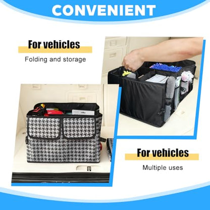 Car Trunk Organizer, Collapsible Multi-Compartment Large Capacity Vehicle Storage Container, Foldable Adjustable Automotive Interior Organization Box, Universal Fit (Black)