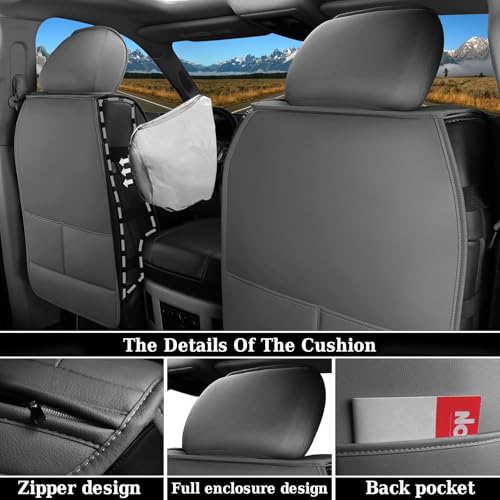 Coverado Dodge Ram Seat Cover Full Set, Waterproof Ram 1500 Seat Cover Compatible with 2002-2026 Dodge RAM 1500 2500 3500 Crew Quad Cab with Curved Bench, Dark Gray - color: Dark gray (curved back), size: FullSet (Curved Back)