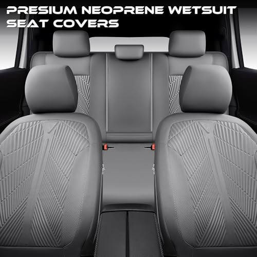 CAR PASS Waterproof Car seat Covers Full Sets Neoprene Wetsuit, All-Weather Non-Slip Durable, Universal Fit for SUV Sedans Trucks Vans Automotive, Armrest Airbag Compatible, 3D Emboss All Gray - color: ALL Gray, size: Full Set