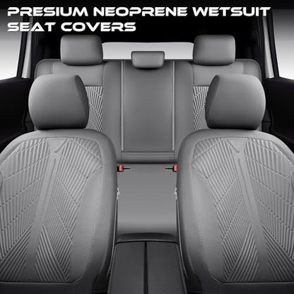 CAR PASS Waterproof Car seat Covers Full Sets Neoprene Wetsuit, All-Weather Non-Slip Durable, Universal Fit for SUV Sedans Trucks Vans Automotive, Armrest Airbag Compatible, 3D Emboss All Gray - color: ALL Gray, size: Full Set